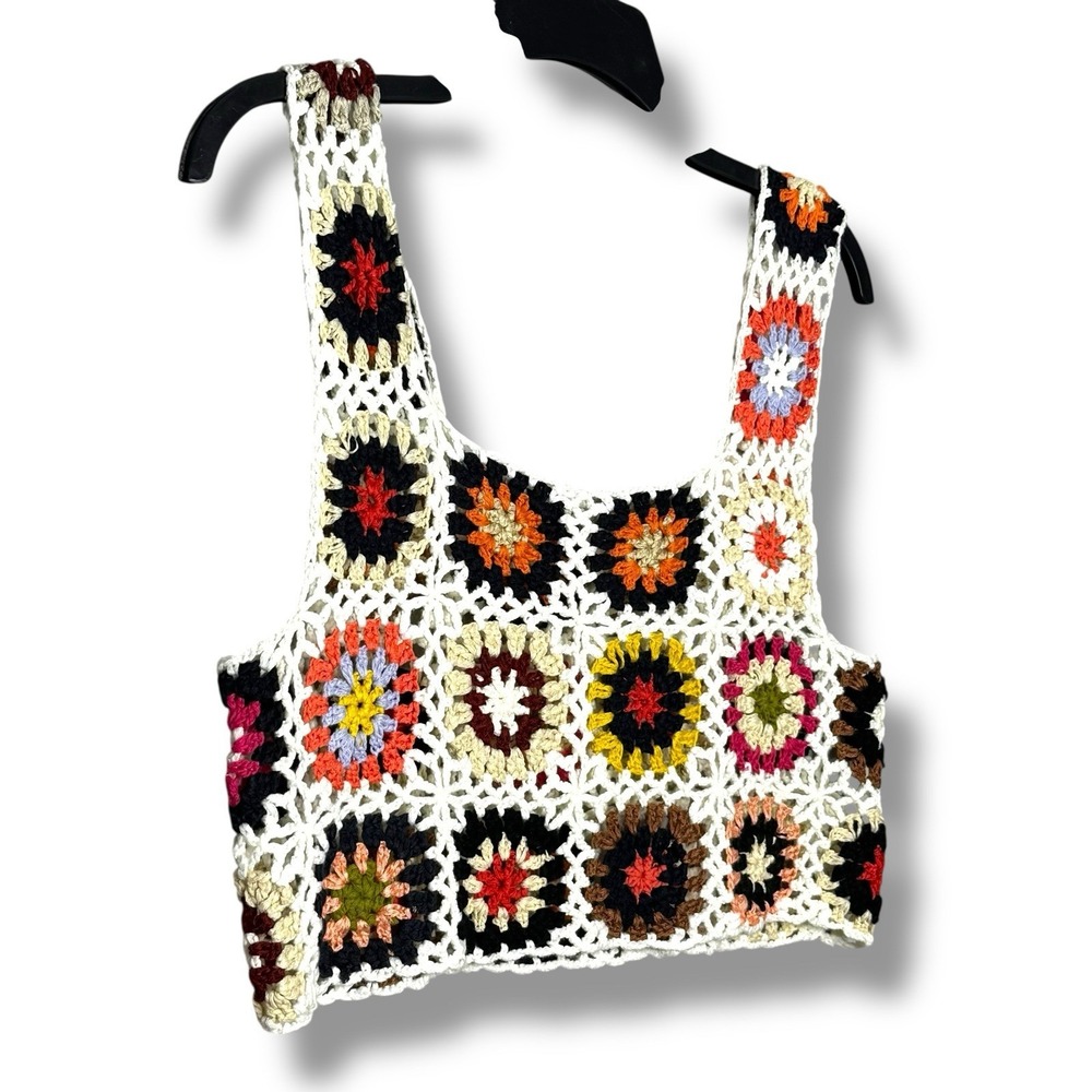 Handmade Crochet Granny Square Crop Top Multicolor For Women Small - Picture 2 of 4